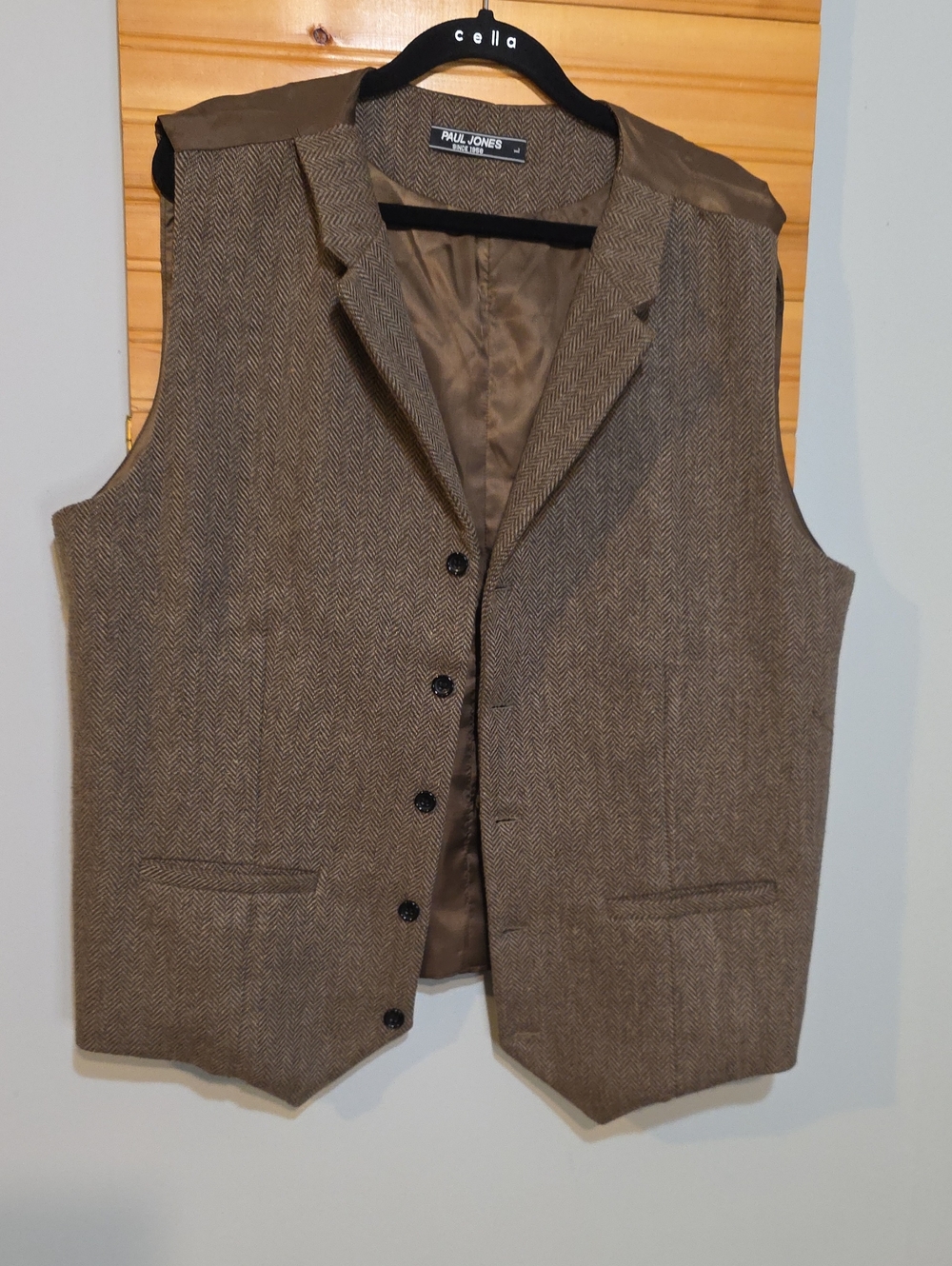 Paul Jones Brown Herringbone Wool Blend Vest